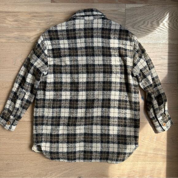 Banana Republic Oversized Italian Bouclé Shirt Jacket Camel Plaid XS - Picture 6 of 8